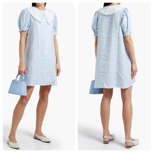 Sleeper Marie Lace-Trimmed Checked Linen Mini Dress Gingham Blue White Large